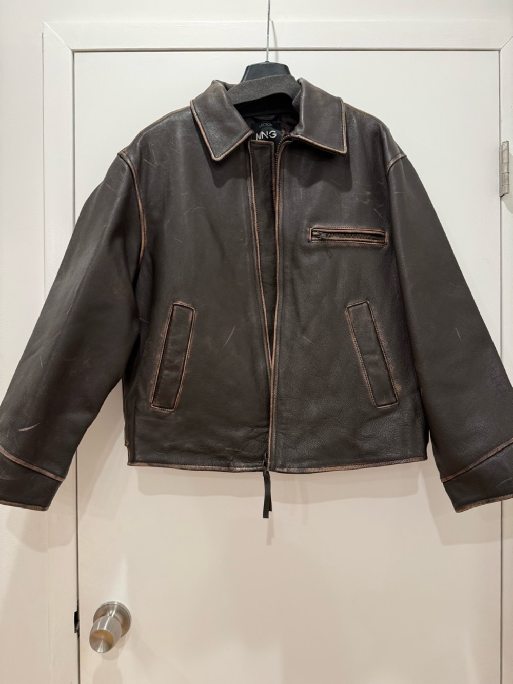 Mango Oversized Worn Effect Leather Jacket Allsaints Zara - Picture 5 of 12